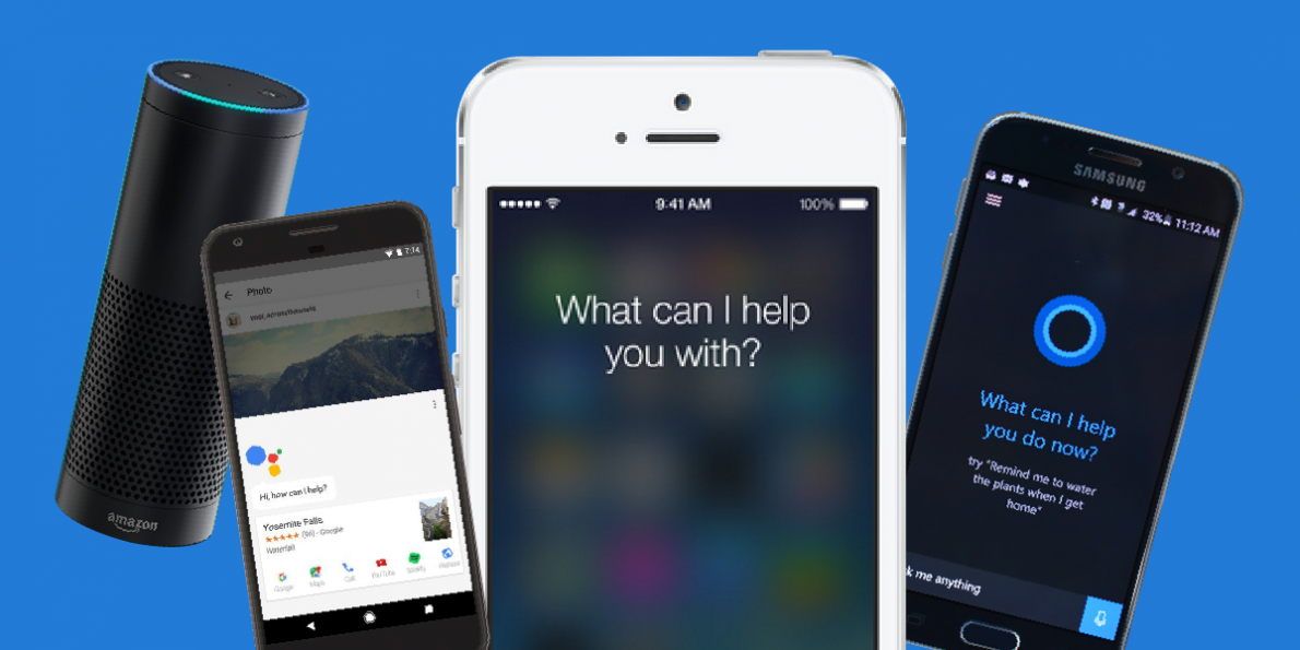 Voice assistants Alexa, Siri, Google and Cortana